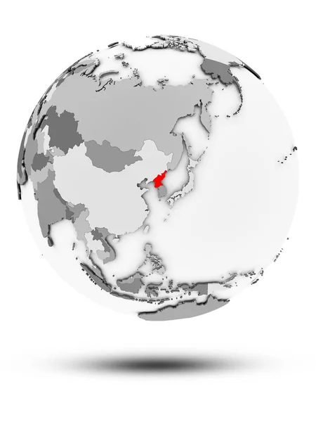 Coreia Norte Simples Globo Cinzento Com Sombra Isolada Sobre Fundo — Fotografia de Stock