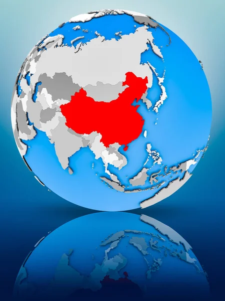 China Auf Einem Globus Der Sich Auf Der Oberfläche Spiegelt — Stockfoto