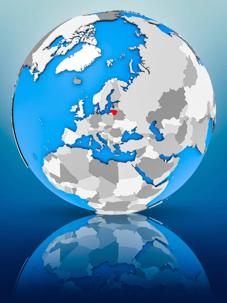 Litvanya yüzeyinde yansıtan dünya üzerinde. 3D çizim.