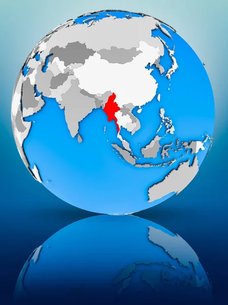 Myanmar Globe Reflecting Surface Illustration — Stock Photo, Image