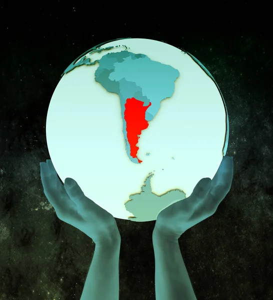 Αργεντινή Λαμπερά Μπλε Πλανήτη Στα Χέρια Στο Χώρο Απεικόνιση — Φωτογραφία Αρχείου