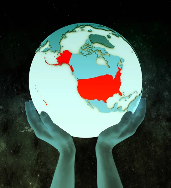 Usa Sur Globe Bleu Brillant Dans Les Mains Dans Espace — Photo