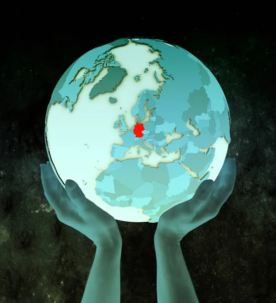 Німеччина Блискучі Синій Globe Руках Просторі Ілюстрація — стокове фото