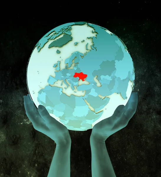 Україна Блискучі Синій Globe Руках Просторі Ілюстрація — стокове фото