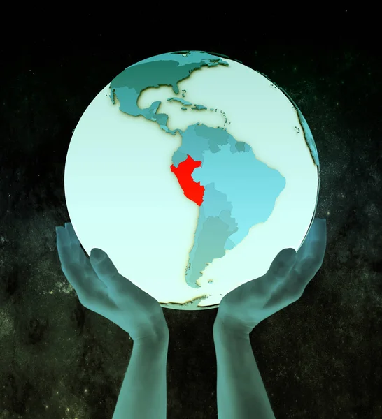 Peru Glimmende Blauwe Bol Handen Ruimte Illustratie — Stockfoto