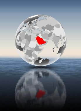 Suudi Arabistan'da yarı saydam küre suyun üstünde yüzen kırmızı. 3D çizim.