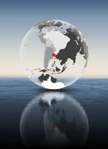 Urugwaj Czerwono Przezroczyste Glob Unoszące Się Nad Wodą Ilustracja — Zdjęcie stockowe