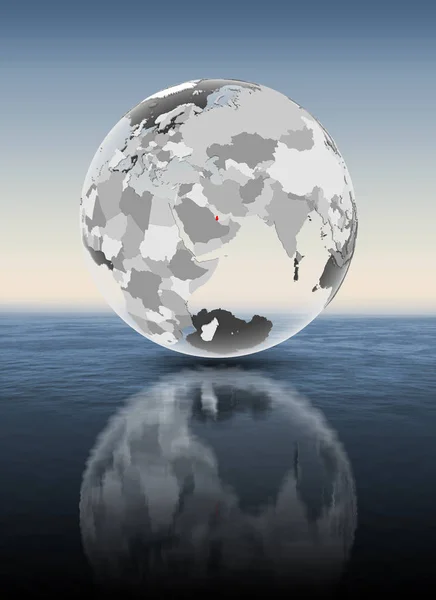 卡塔尔在红色在透明地球漂浮在水之上 — 图库照片