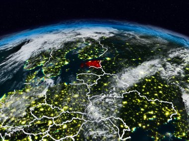 Estonya görünür ülke sınırları ile dünya üzerindeki gece uzaydan. 3D çizim. Nasa tarafından döşenmiş bu görüntü unsurları.
