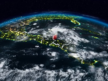 Belize görünür ülke sınırları ile dünya üzerindeki gece uzaydan. 3D çizim. Nasa tarafından döşenmiş bu görüntü unsurları.