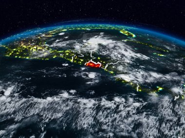 El Salvador görünür ülke sınırları ile dünya üzerindeki gece uzaydan. 3D çizim. Nasa tarafından döşenmiş bu görüntü unsurları.