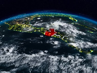 Guatemala görünür ülke sınırları ile dünya üzerindeki gece uzaydan. 3D çizim. Nasa tarafından döşenmiş bu görüntü unsurları.