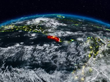 Kosta Rika görünür ülke sınırları ile dünya üzerindeki gece uzaydan. 3D çizim. Nasa tarafından döşenmiş bu görüntü unsurları.