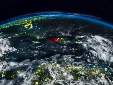 Haiti görünür ülke sınırları ile dünya üzerindeki gece uzaydan. 3D çizim. Nasa tarafından döşenmiş bu görüntü unsurları.