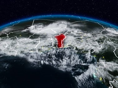 Benin görünür ülke sınırları ile dünya üzerindeki gece uzaydan. 3D çizim. Nasa tarafından döşenmiş bu görüntü unsurları.