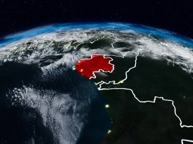 Gabon görünür ülke sınırları ile dünya üzerindeki gece uzaydan. 3D çizim. Nasa tarafından döşenmiş bu görüntü unsurları.