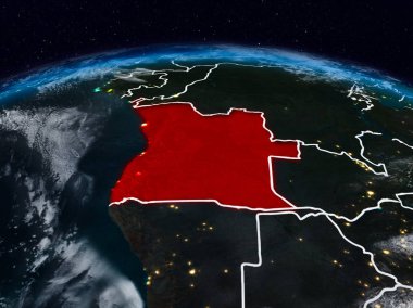 Angola görünür ülke sınırları ile dünya üzerindeki gece uzaydan. 3D çizim. Nasa tarafından döşenmiş bu görüntü unsurları.
