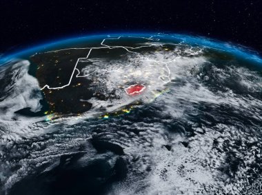 Lesotho görünür ülke sınırları ile dünya üzerindeki gece uzaydan. 3D çizim. Nasa tarafından döşenmiş bu görüntü unsurları.