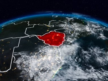Zimbabve görünür ülke sınırları ile dünya üzerindeki gece uzaydan. 3D çizim. Nasa tarafından döşenmiş bu görüntü unsurları.