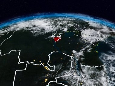 Burundi görünür ülke sınırları ile dünya üzerindeki gece uzaydan. 3D çizim. Nasa tarafından döşenmiş bu görüntü unsurları.