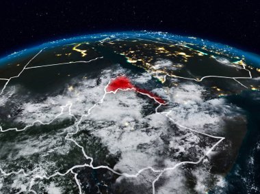 Eritre görünür ülke sınırları ile dünya üzerindeki gece uzaydan. 3D çizim. Nasa tarafından döşenmiş bu görüntü unsurları.