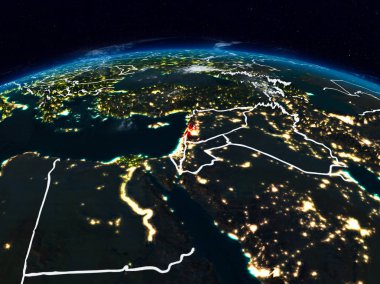 Lübnan görünür ülke sınırları ile dünya üzerindeki gece uzaydan. 3D çizim. Nasa tarafından döşenmiş bu görüntü unsurları.