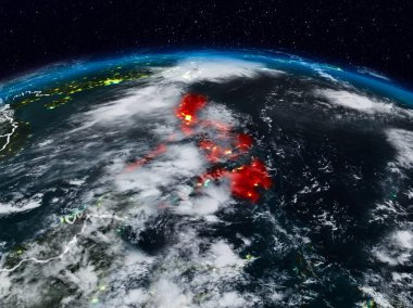 Filipinler görünür ülke sınırları ile dünya üzerindeki gece uzaydan. 3D çizim. Nasa tarafından döşenmiş bu görüntü unsurları.