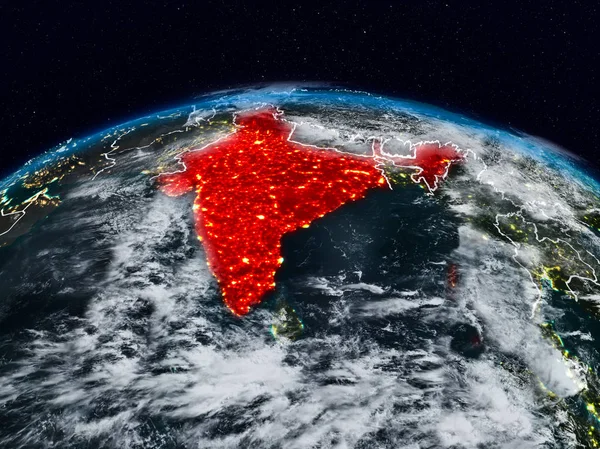 Индия Космоса Ночью Земле Видимыми Границами Страны Иллюстрация Элементы Этого — стоковое фото