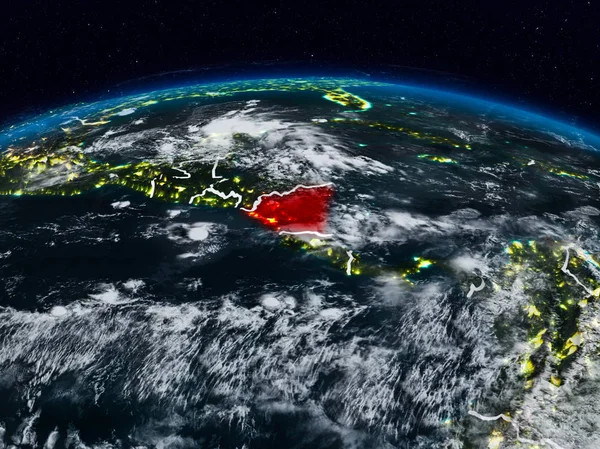 Nikaragua görünür ülke sınırları ile dünya üzerindeki gece uzaydan. 3D çizim. Nasa tarafından döşenmiş bu görüntü unsurları.