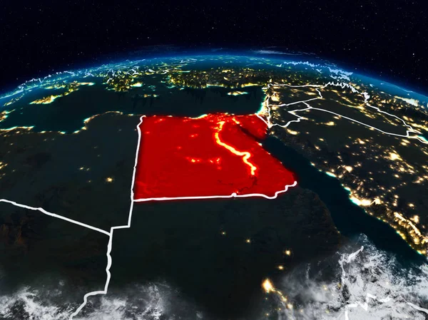 Egipto Desde Espacio Noche Tierra Con Fronteras País Visibles Ilustración — Foto de Stock