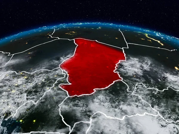 Chad görünür ülke sınırları ile dünya üzerindeki gece uzaydan. 3D çizim. Nasa tarafından döşenmiş bu görüntü unsurları.