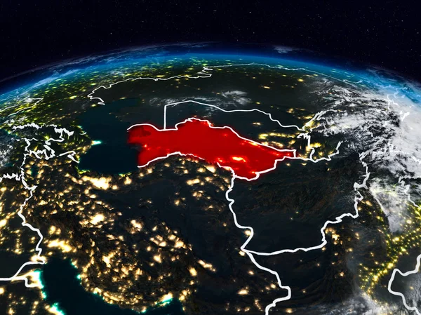 Туркменистан Космоса Ночью Земле Видимыми Границами Страны Иллюстрация Элементы Этого — стоковое фото
