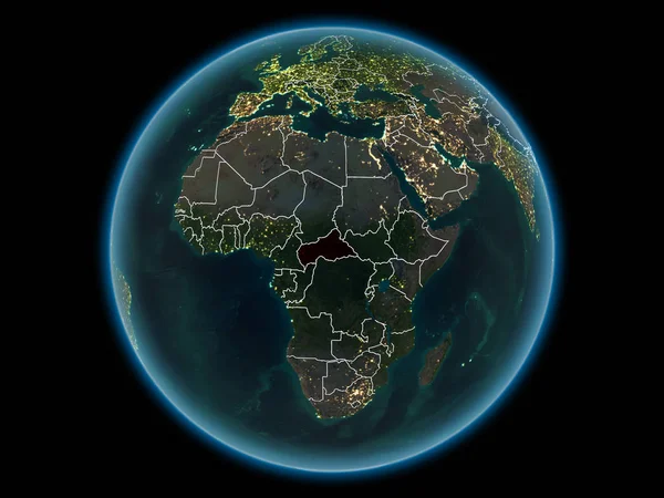 Střední Afrika Červené Hranice Viditelné Země Město Světel Vesmíru Noci — Stock fotografie