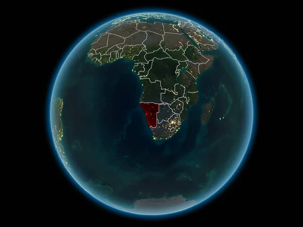 Namibia Berwarna Merah Dengan Perbatasan Negara Yang Terlihat Dan Lampu — Stok Foto