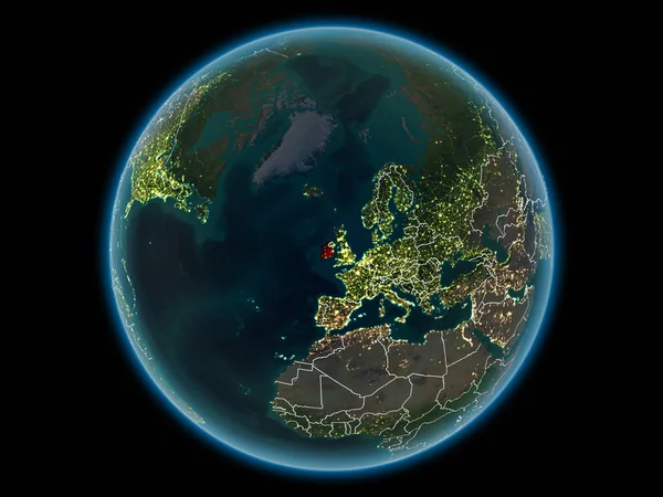 Irland Rot Mit Sichtbaren Ländergrenzen Und Nächtlichen Lichtern Aus Dem — Stockfoto