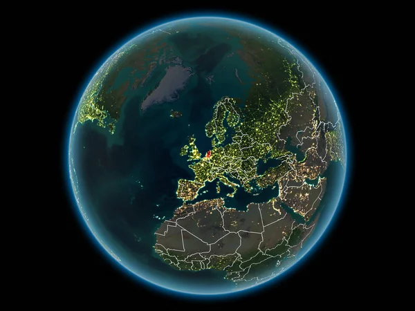 赤表示の国境と夜の空間から街の明かりでオランダ イラスト Nasa から提供されたこのイメージの要素 — ストック写真