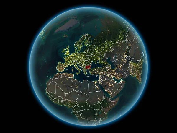 赤表示の国境と夜の空間から街の明かりでブルガリア イラスト Nasa から提供されたこのイメージの要素 — ストック写真