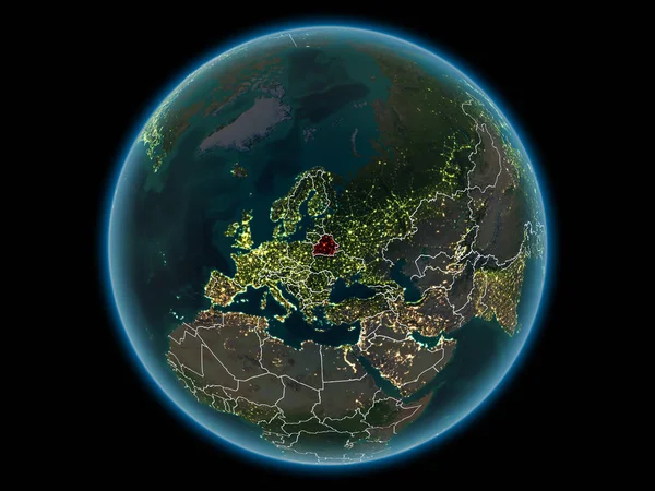 赤表示の国境と夜の空間から街の明かりでベラルーシ イラスト Nasa から提供されたこのイメージの要素 — ストック写真