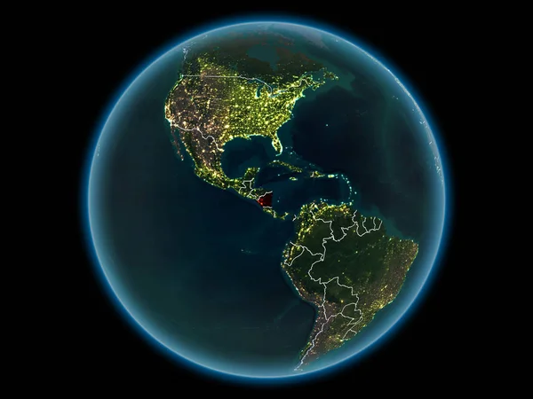 Нікарагуа Червоний Колір Видимими Кордони Сіті Лайтах Космосу Ніч Ілюстрації — стокове фото