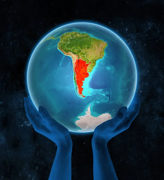 Argentina Sul Pianeta Terra Con Confini Paese Visibili Mano Nello — Foto Stock
