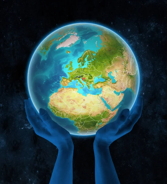 Kroatië Planeet Aarde Met Zichtbare Landsgrenzen Handen Ruimte Illustratie — Stockfoto