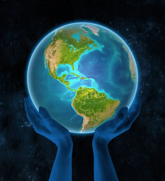 Haïti Planeet Aarde Met Zichtbare Landsgrenzen Handen Ruimte Illustratie — Stockfoto