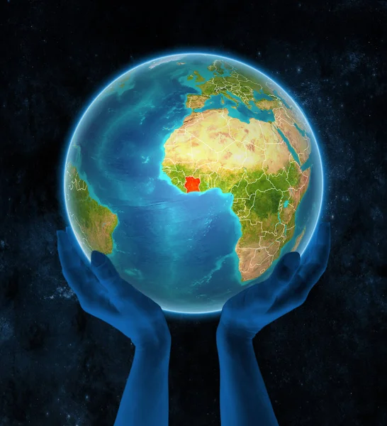 Elfenbenskusten Planeten Jorden Med Synliga Landsgränser Händer Rymden Illustration — Stockfoto
