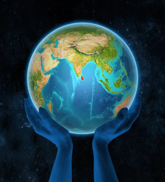 Sri Lanka Planeet Aarde Met Zichtbare Landsgrenzen Handen Ruimte Illustratie — Stockfoto