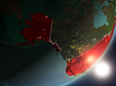 ABD son derece detaylı yüzey dokuları ve görünür ülke sınırları ile uzaydan. 3D çizim. Nasa tarafından döşenmiş bu görüntü unsurları.