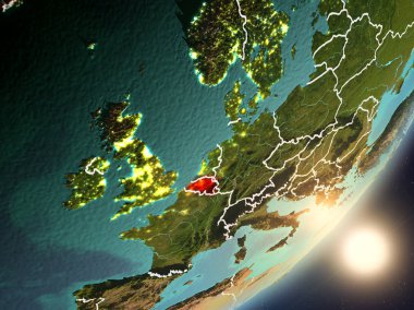 Belçika son derece detaylı yüzey dokuları ve görünür ülke sınırları ile uzaydan. 3D çizim. Nasa tarafından döşenmiş bu görüntü unsurları.