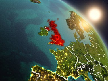Romanya çok detaylı yüzey dokuları ve görünür ülke sınırları ile uzaydan. 3D çizim. Nasa tarafından döşenmiş bu görüntü unsurları.