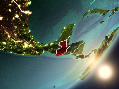 Guatemala son derece detaylı yüzey dokuları ve görünür ülke sınırları ile uzaydan. 3D çizim. Nasa tarafından döşenmiş bu görüntü unsurları.
