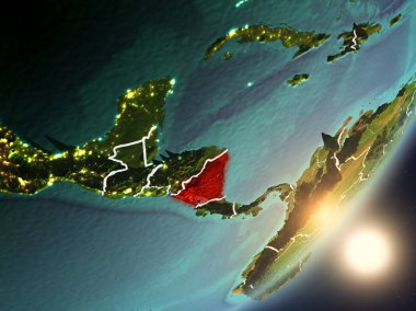 Nikaragua son derece detaylı yüzey dokuları ve görünür ülke sınırları ile uzaydan. 3D çizim. Nasa tarafından döşenmiş bu görüntü unsurları.