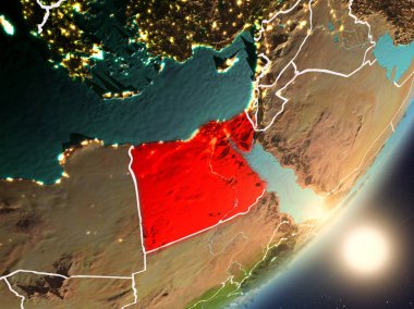 Mısır'dan son derece detaylı yüzey dokuları ve görünür ülke sınırları ile alan. 3D çizim. Nasa tarafından döşenmiş bu görüntü unsurları.